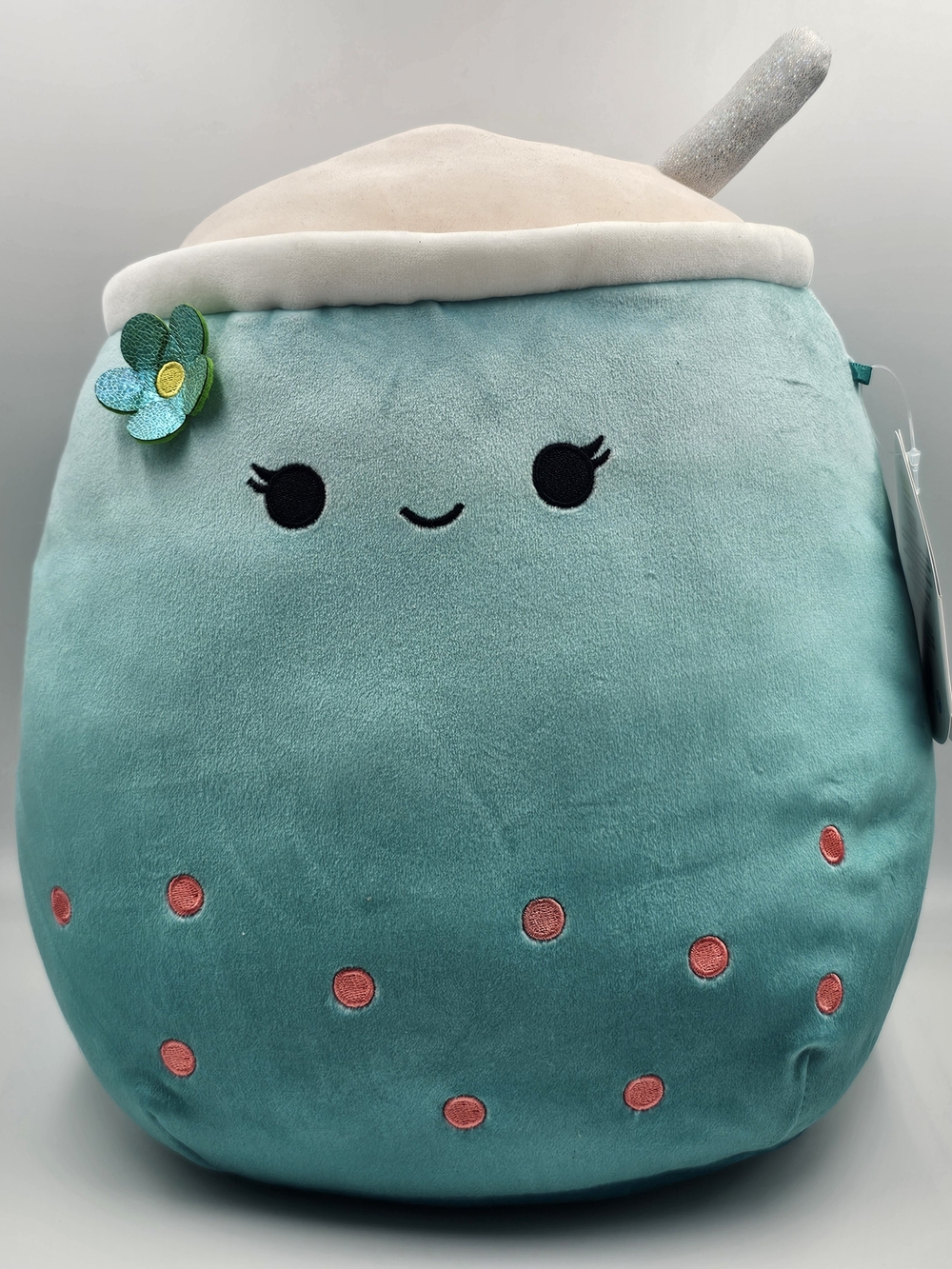 Squishmallows Jakarria Teal & Cream Bubble Tea Plush with Pink Boba